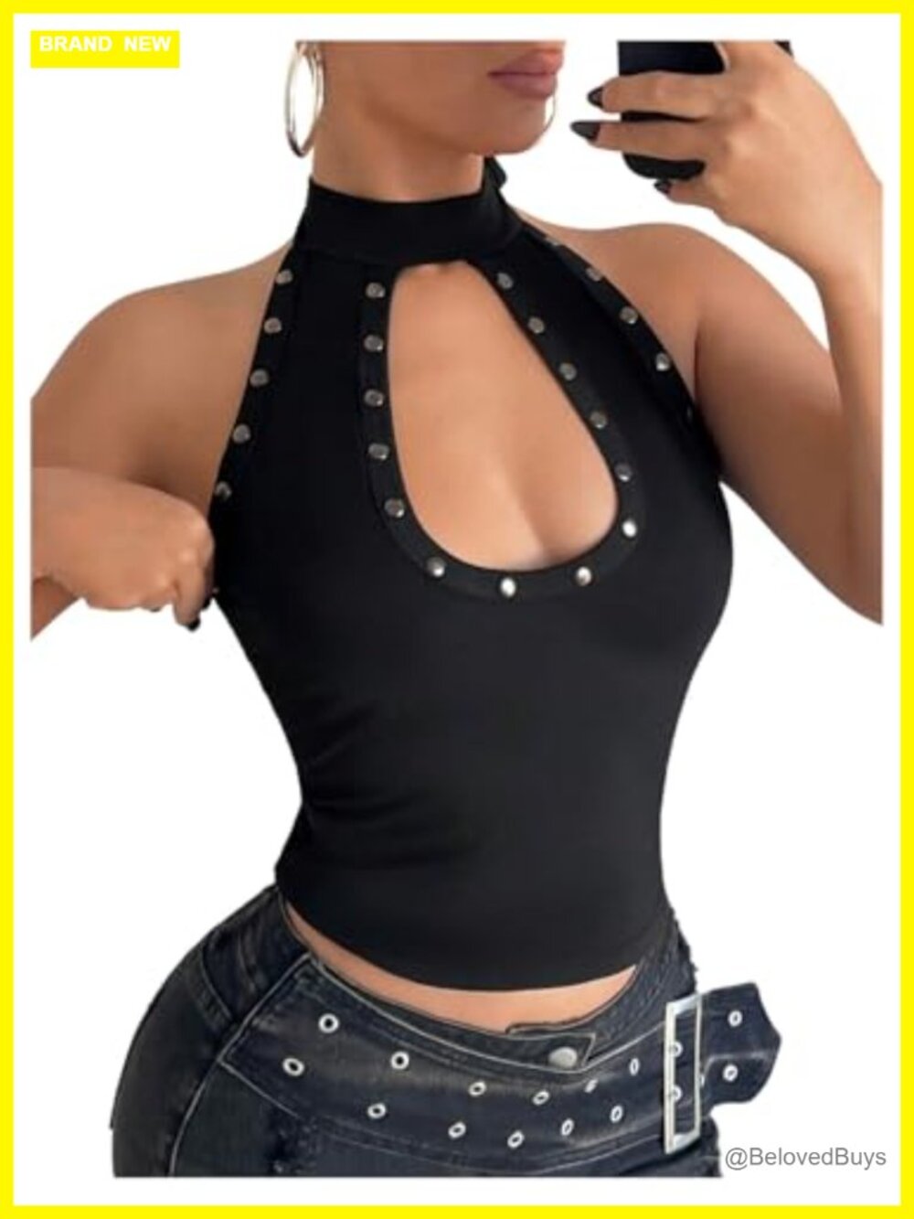 Cut Out Studded Halter Top Grunge Punk Tie Backless Tank Top